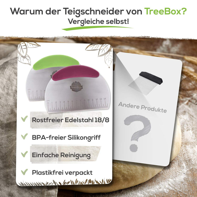 TreeBox Profi Teigschneider aus Edelstahl und Silikon – Der Moderne Teigschaber ohne Plastik – Stabil und Hitzebeständig - Perfekt für Kuchen, Torte und Plätzchen (Englischer Text)