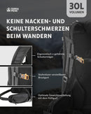 Terra Peak - Wanderrucksack Airant 30 Rucksack für Damen & Herren schwarz - Trekking-rucksack zum Wandern und Camping mit belüftetem Netzrücken und Trinksystem-Vorbereitung - unisex Backpack leicht