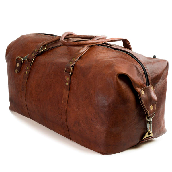 Leabags Leder Weekender Damen & Herren I Echtleder Premium Reisetasche I 45 l Sporttasche I Duffle Travel Gym Bag I Sporttasche I Trainingstasche I Tasche Flugzeug I groß I Vintage Cognac