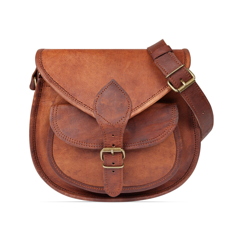 Leather Lane 'Felicia' Handtasche Echtes Leder Vintage Umhängetasche für Damen Retro Design Ledertasche Schultertasche Naturleder Braun M