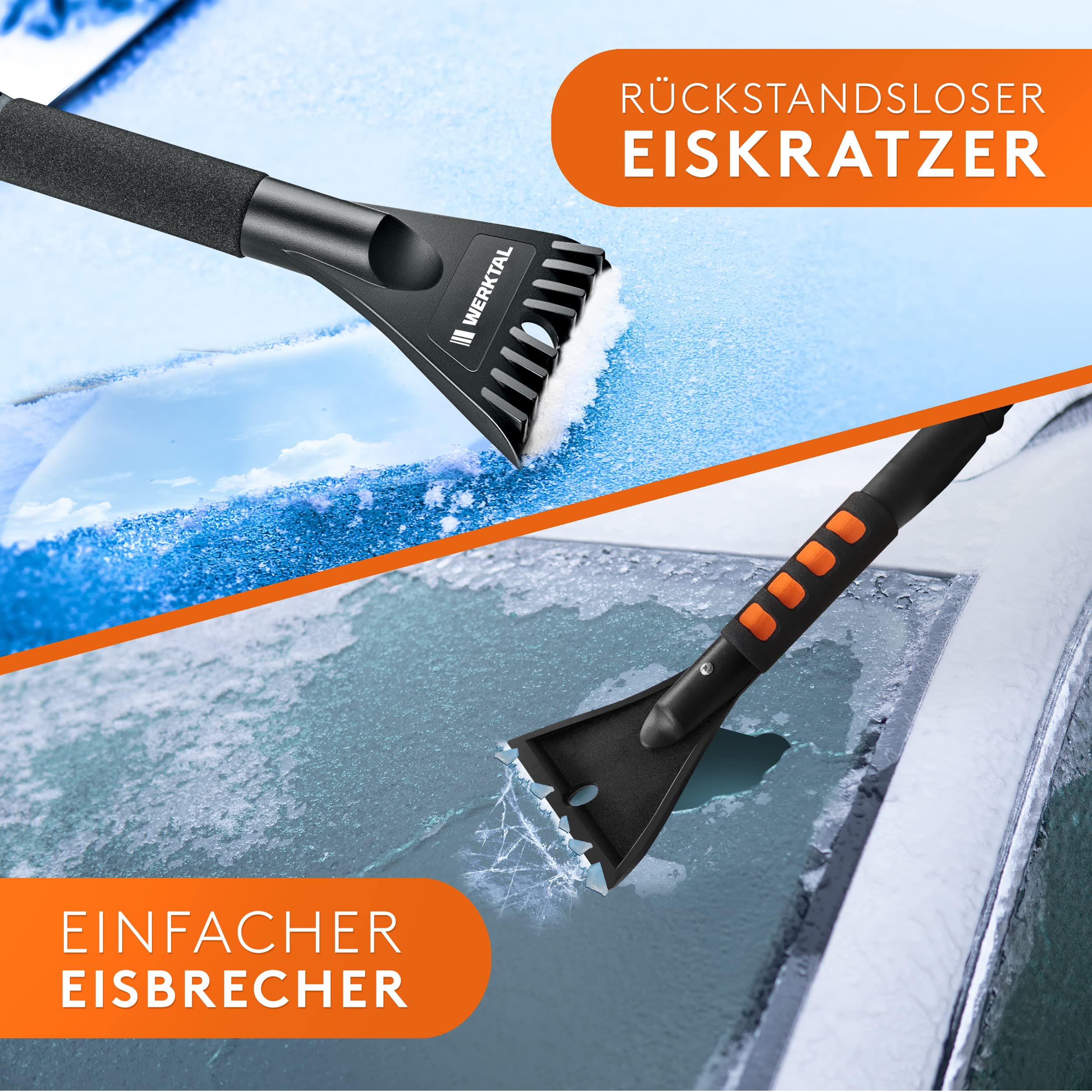 WERKTAL - Eiskratzer Auto mit Besen - Effektiver Auto Eiskratzer [Teleskop] - Ultra schneller Schneebesen Auto - Innovativer Scheibenkratzer Auto mit Eisbrecher Funktion - Stabiler Schneekratzer Auto