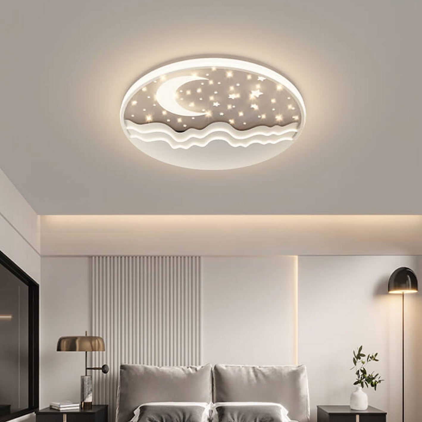 Rebolet| LunaAura LED-Deckenleuchte | Himmlisches Mond-Stern-Design