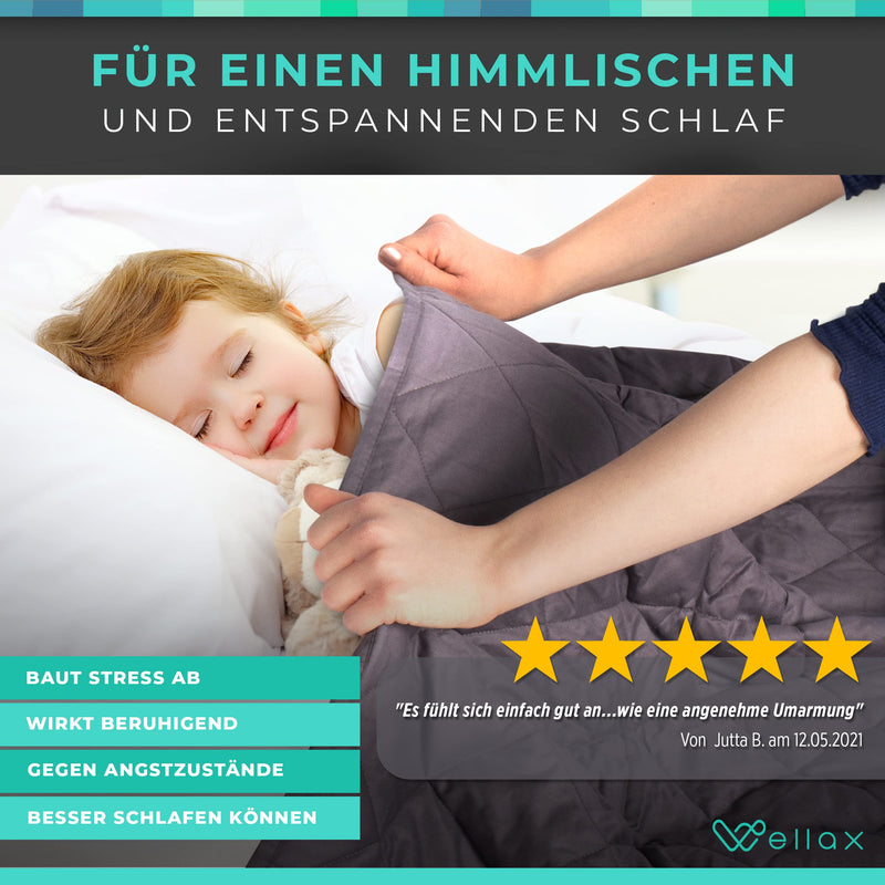 WELLAX Gewichtsdecke - Therapiedecke - 3,2kg, 104x152 cm - Weighted Blanket - 100% Baumwolle - Für Stressabbau & Angstzustände - Mit Tasche