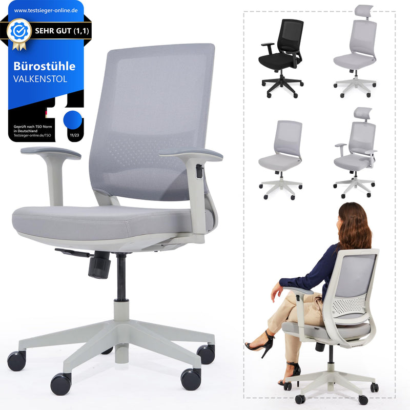 VALKENSTOL M2 Ergonomischer Bürostuhl 150 kg ohne Kopfstütze Schwarz Schreibtischstuhl Bürostuhl Ergonomisch Bürostühle Ergonomic Office Chair