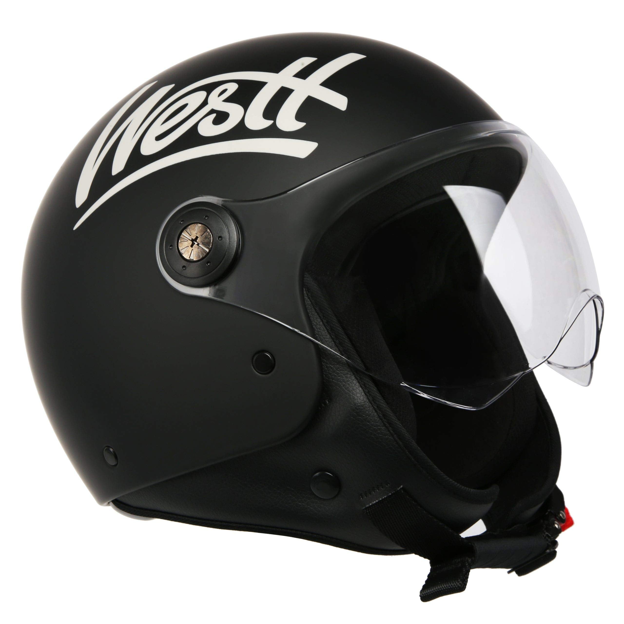 Westt Classic Jethelm Motorradhelm Helm - Vintage Stil - Matt Schwarz - ECE Zertifiziert