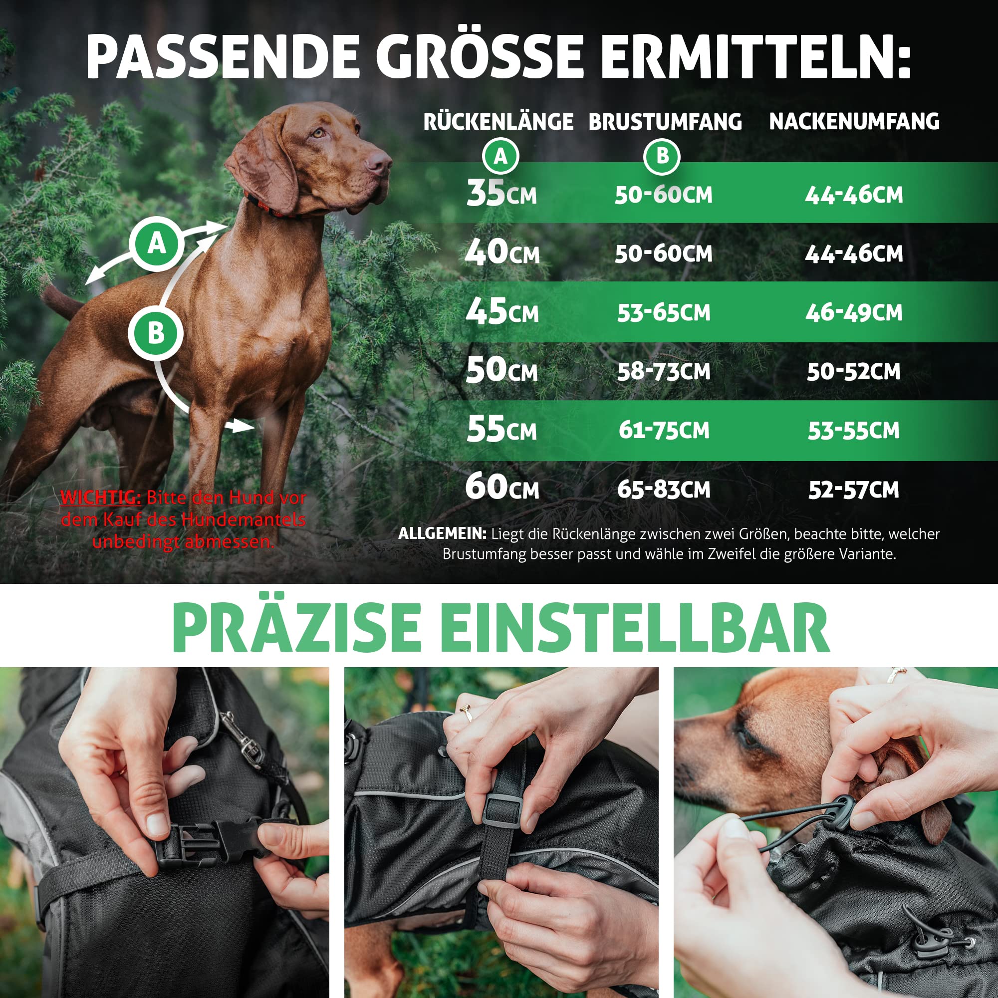 Fellbengel Hundemantel für kleine und große Hunde [6 Größen] + stufenlos verstellbar Regenmantel Wintermantel Hund wasserdicht mit Thermo-Material und ergonomischem Schnitt - Größe 60