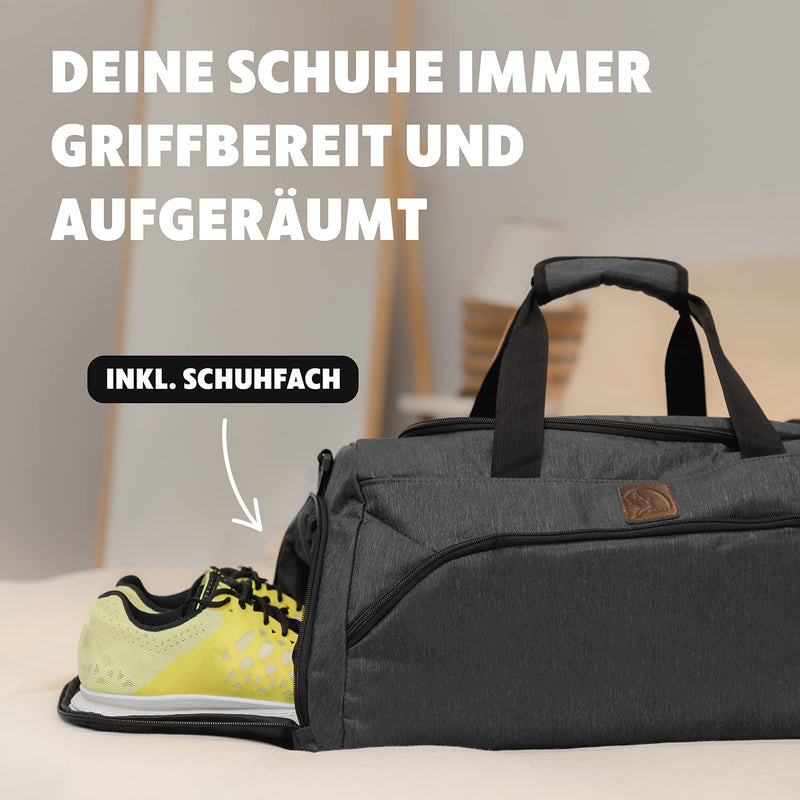 Obics - Premium Sporttasche 35L mit Schuhfach für Damen & Herren (grau) - Weekender Reisetasche für Handgepäck - Umhängetasche mittel für Fitness, Sport, Gym & Reise - Fitness-Tasche & Travel Bag