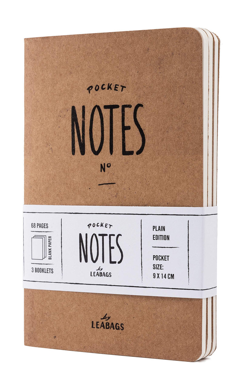 LEABAGS Pocket Notes Plain Edition Notizbücher 68 Seiten 9x14 cm - 3er Pack