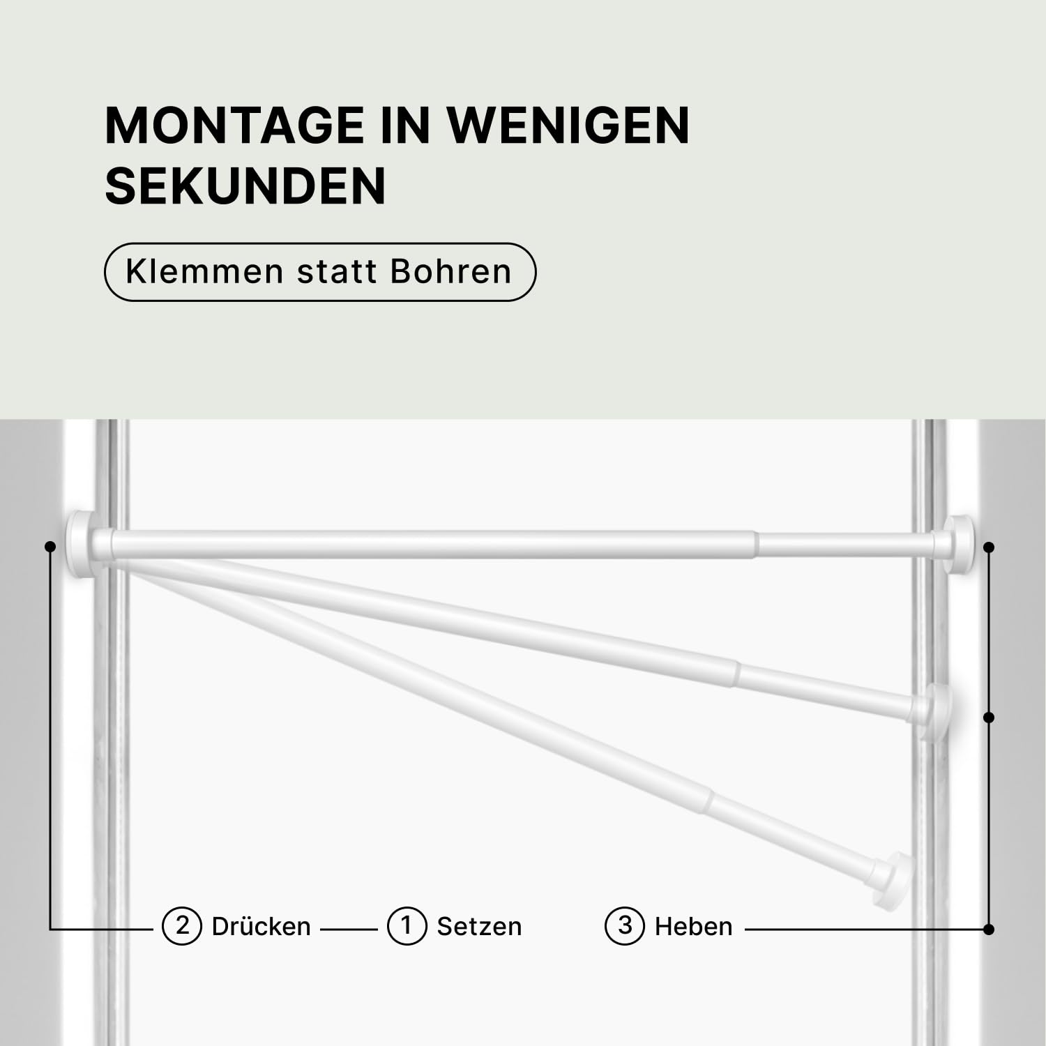 MEISENBERG Vorhangstange ohne Bohren 50-80cm - Gardinenstange zum Klemmen - Weiß - Spannstange Ausziehbar - Klemmstange für Gardinen - 1Stück