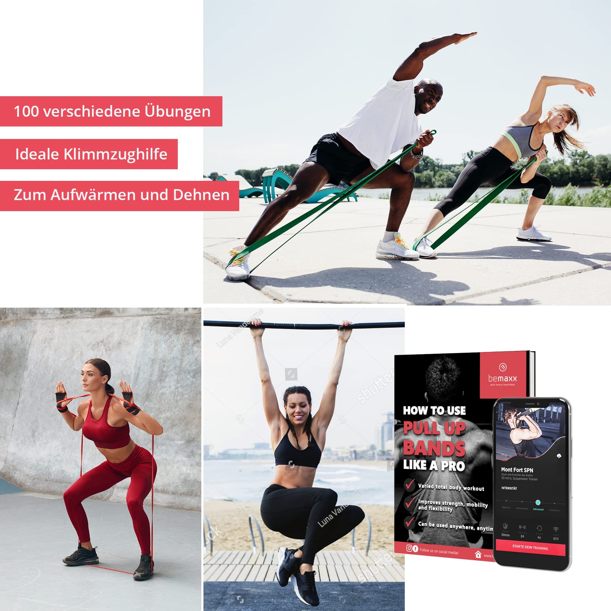 Fitnessband Pull Up Resistance Band, Klimmzughilfe + Trainings-eBook - DAS Klimmzug Widerstandsband | Home Gym Equipment: Sportband Pullup Dip Bar Klimmzugband, Calisthenics Bodybuilding Trainingsband