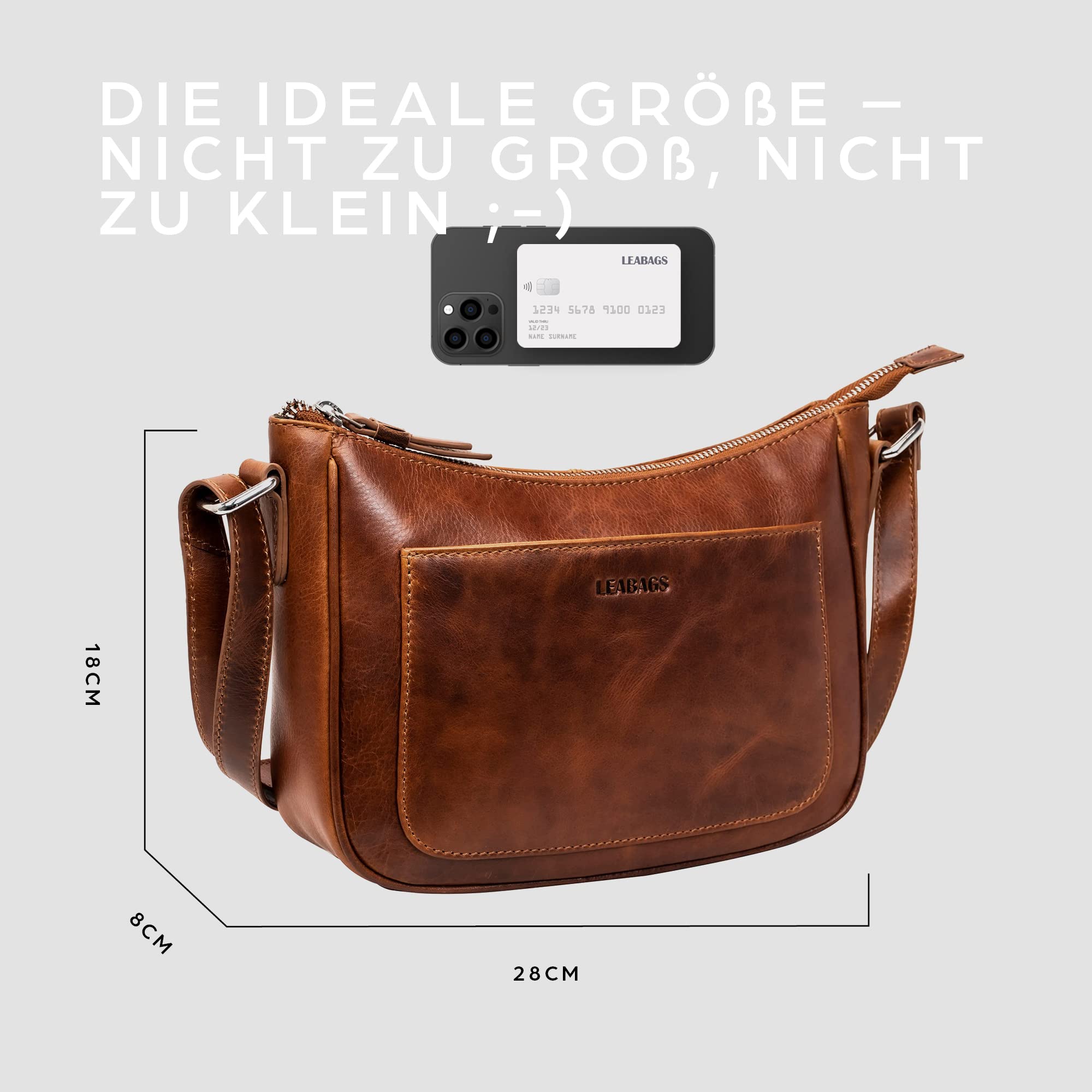 LEABAGS Kairo Umhängetasche I Echtes Leder I Handtasche für Damen I Schultertasche I 28x8x18 cm I Shopper Light Brick