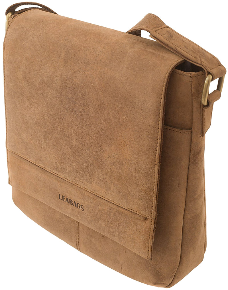 LEABAGS Leder Umhängetasche Herren & Damen I Messenger Bag mit Schultergurt I Schultertasche I Arbeitstasche I Tragetasche I Handtasche I Echtleder Tasche I Nature Dunkelbraun