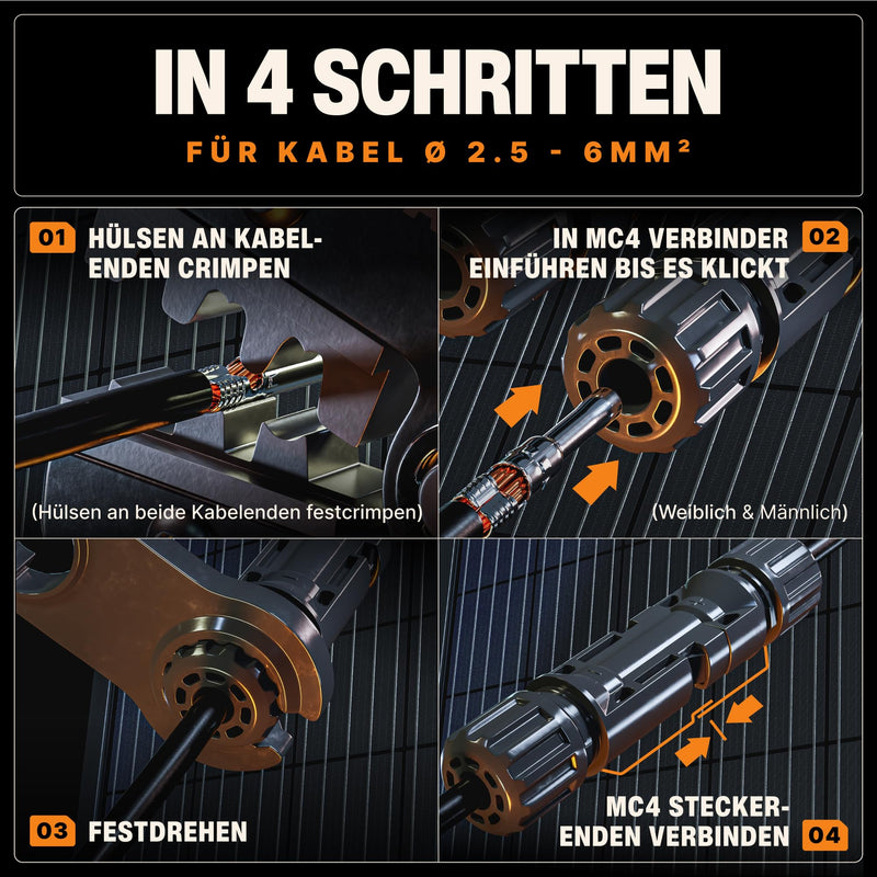 BAURIX® Solar Crimpzange Set mit 12x Solar Stecker [2,5-6mm²] I Solar Crimpzange Solar PV Kabel, Solarstecker Steck-Verbinder, Solar Kabel, PV Solar Stecker I Solar Werkzeug, Crimpzangen, Solar Zange