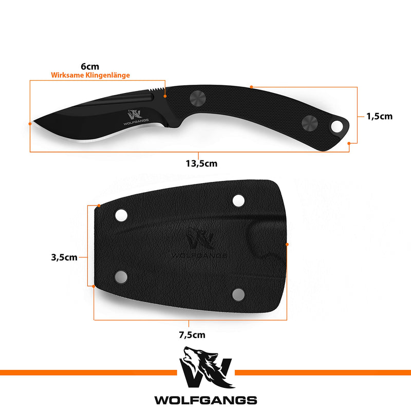 Wolfgangs VERITI Neck Knife Messer - inklusive Kydex Scheide und Kugel Halskette zum umhängen - Mini Tactical Survival Outdoor Messer für verstecktes tragen