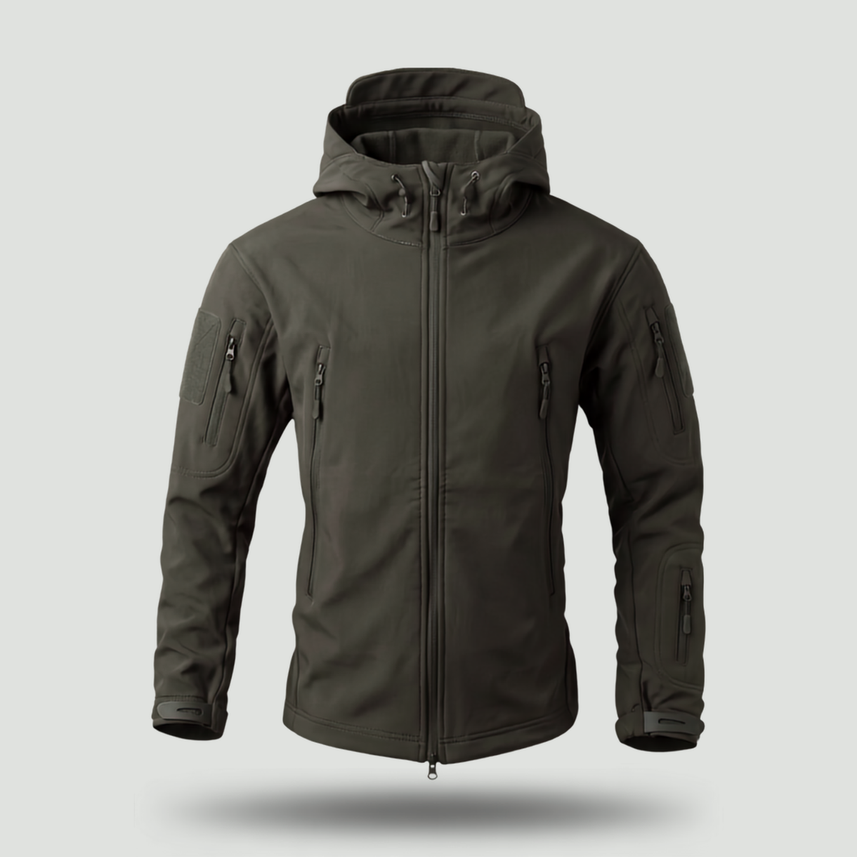 Herren Softshelljacke – Fleece-gefüttert, Kapuze, Militärstil