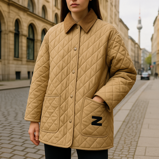Jacke mit gestepptem Baumwoll-Design & Cordkragen – Quilted Elegance