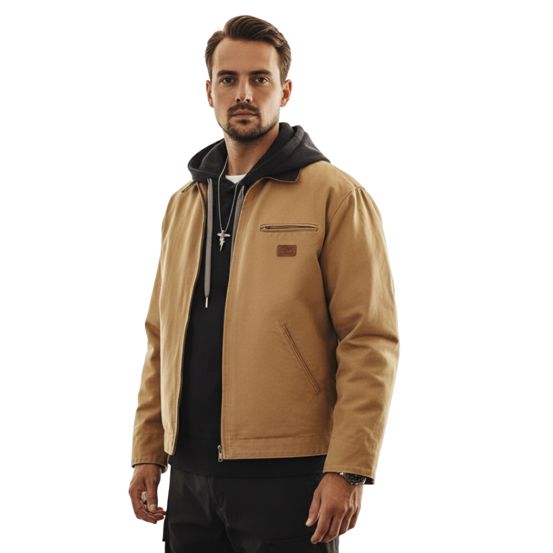 Canvas-Arbeitsjacke für Herren mit Cordkragen – Utility Zip Jacke