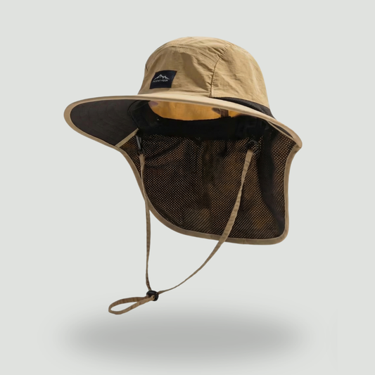 Packbarer Angelhut mit breiter Krempe – Sonnenhut mit Nackenschutz und Kinnriemen