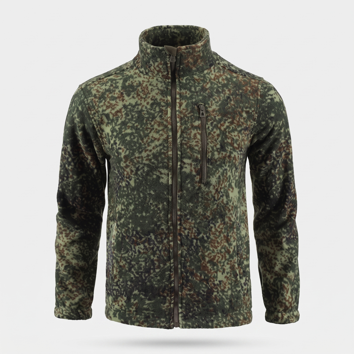 Herren Camo-Fleecejacke – durchgehender Reißverschluss, Stehkragen