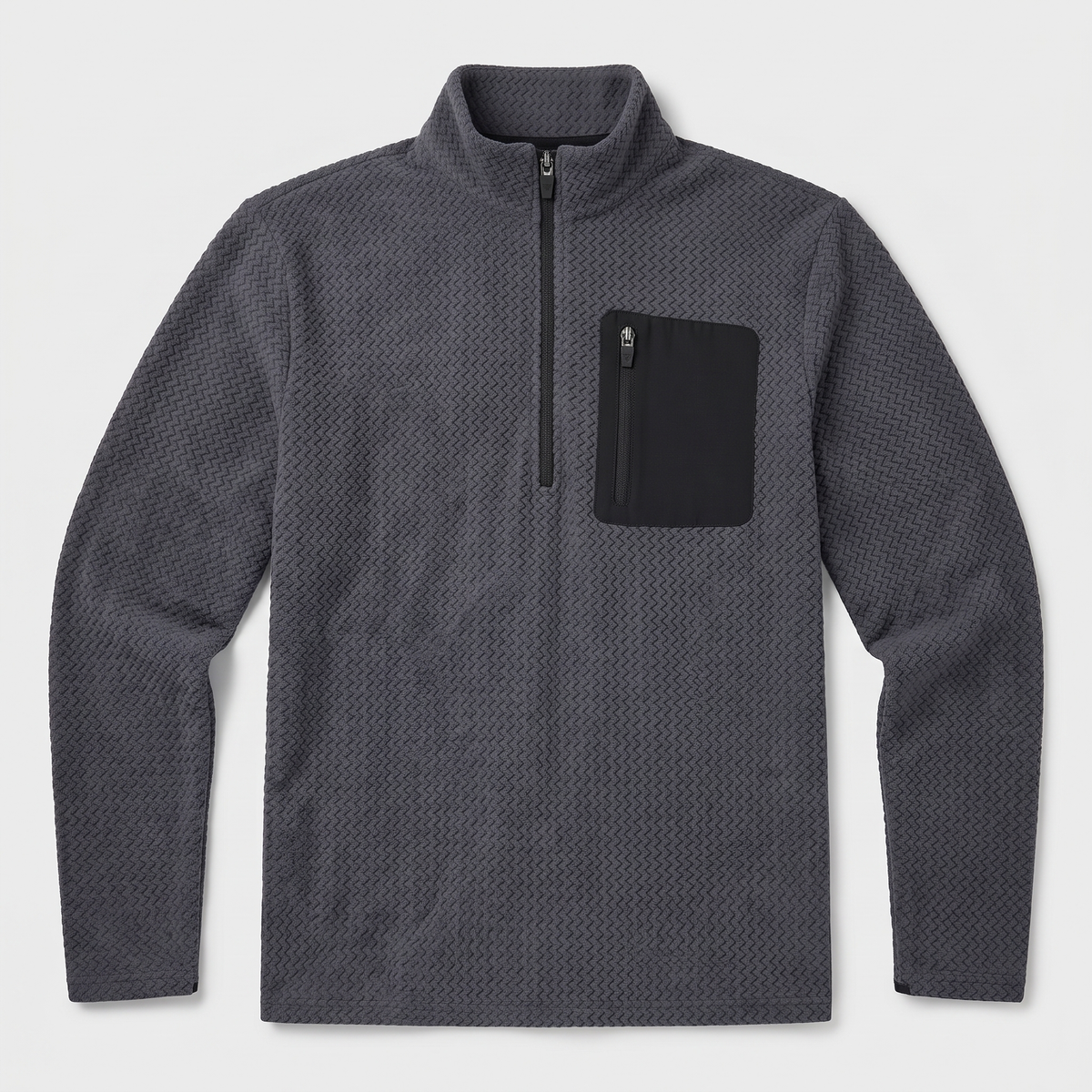 Herren Quarter-Zip-Pullover – strukturierter Fleece-Midlayer mit Brusttasche