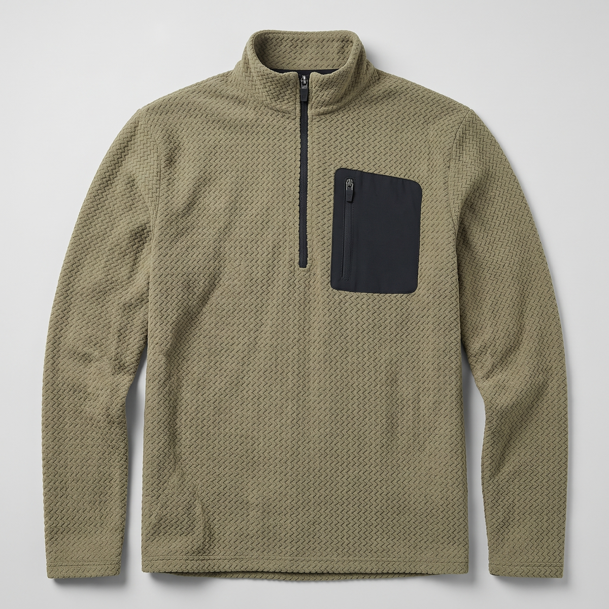 Herren Quarter-Zip-Pullover – strukturierter Fleece-Midlayer mit Brusttasche