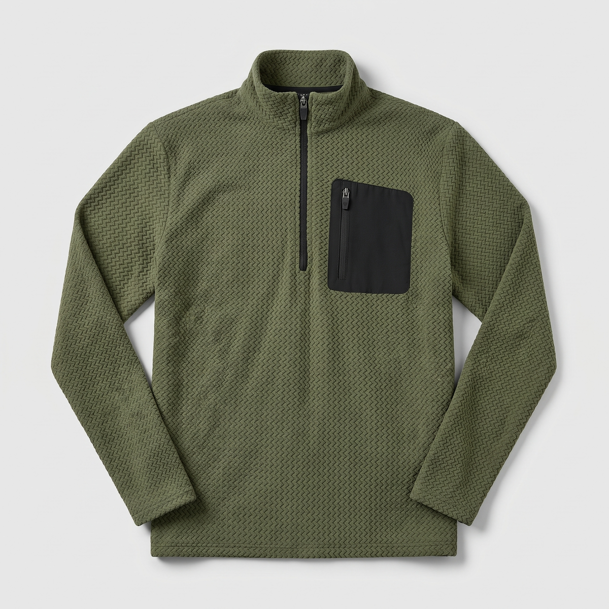 Herren Quarter-Zip-Pullover – strukturierter Fleece-Midlayer mit Brusttasche