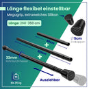 LOBUX® - Gardinenstange ohne bohren [schwarz, 260-350cm] – Teleskopstange Vorhang ausziehbar – Duschstange ohne bohren – Vorhangstange, Duschvorhangstange, Kleiderstange, Klemmstange Katzennetz