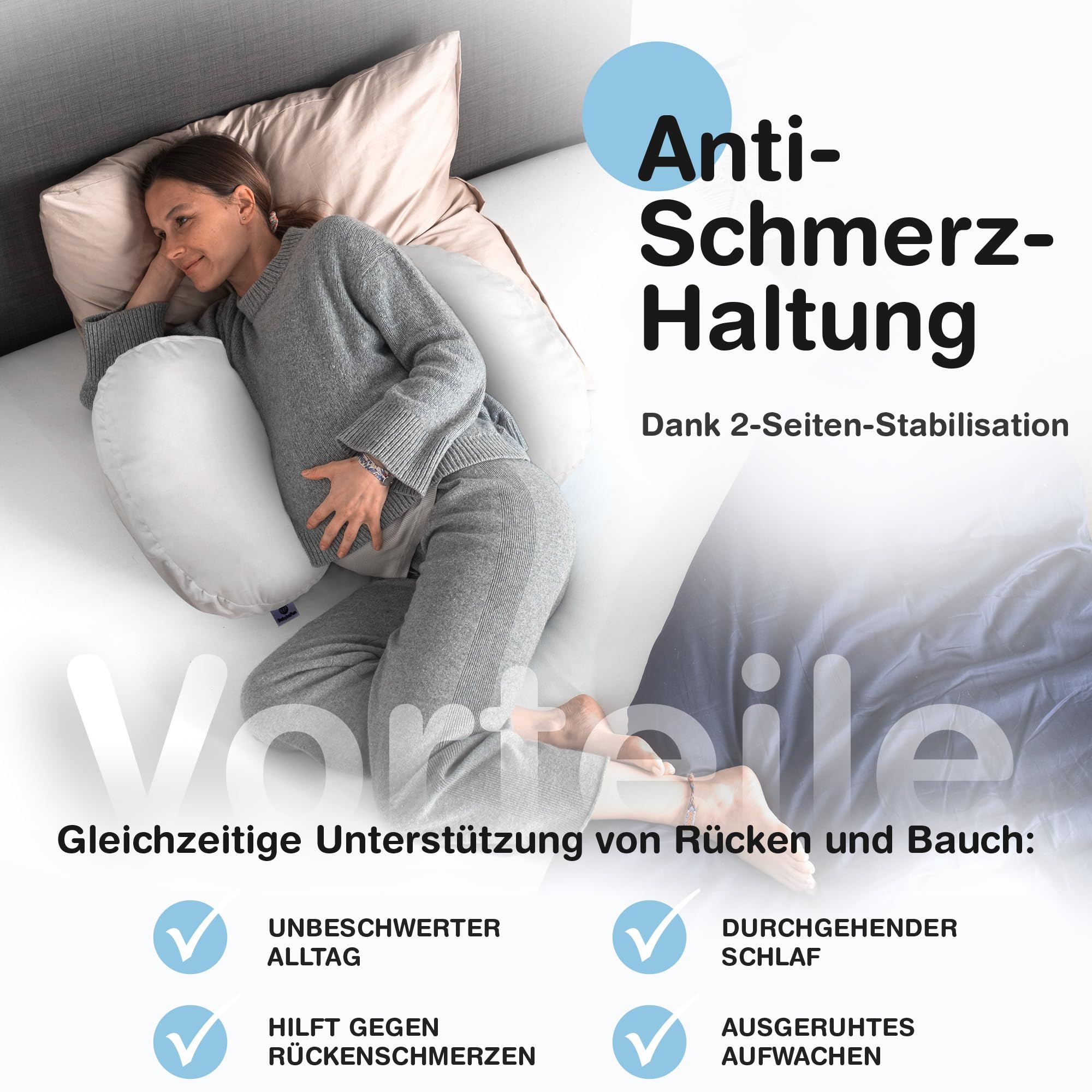 BabybeFun Schwangerschaftskissen [Platzsparend] Pregnancy Pillow für optimale Seitenlage mit Verstellbarer Größe für Schlafkomfort und gegen Rückenschmerzen | Weiß