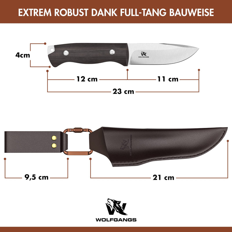 Wolfgangs LUPUS Outdoor Messer feststehende Klinge im klassischem Stil - Survival Messer feststehende Klinge - Jagdmesser mit Scheide und Belt-Loop - Perfektes Bushcraft Messer Outdoor Survival