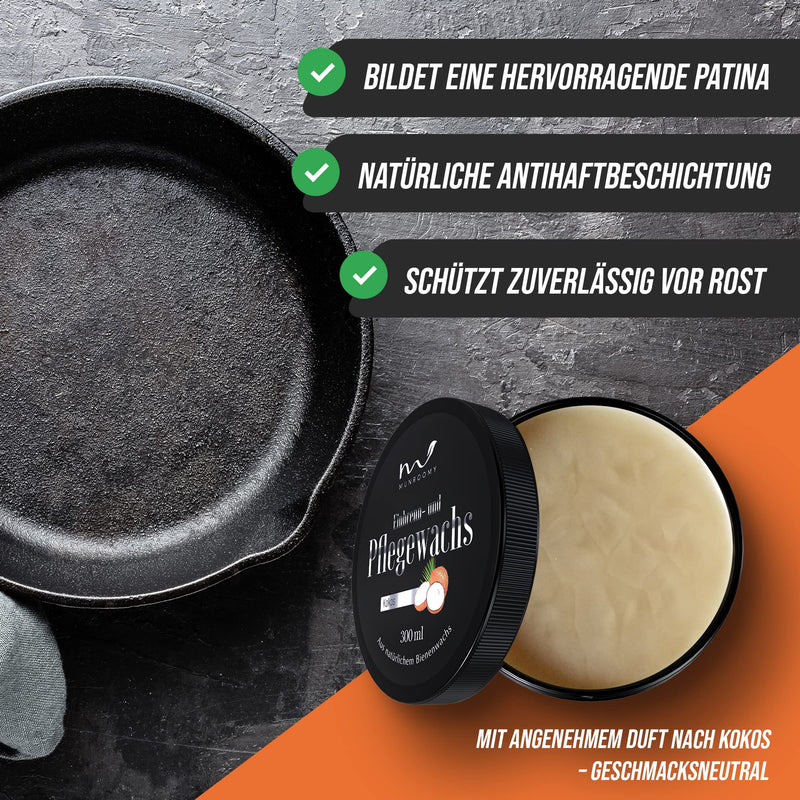 MUNROOMY Einbrennpaste & Pflegewunder - 300ml Paste Made in Germany – Natürliche Pflege von Gusseisen, Dutch Oven, usw. für langanhaltenden Schutz