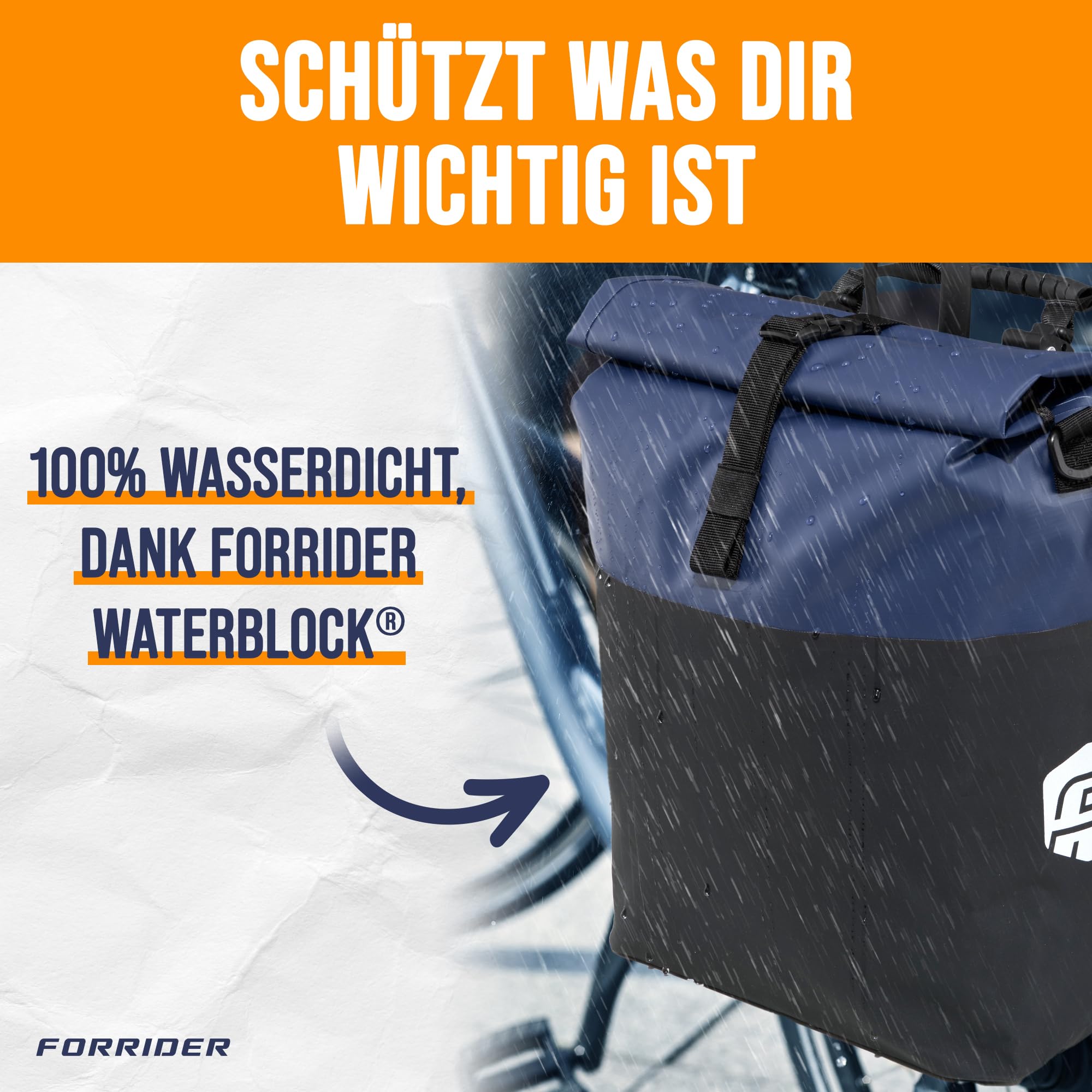 Forrider Fahrradtasche Wasserdicht für Gepäckträger [22L Volumen] mit Schultergurt | Gepäckträgertasche | Einzel | Fahrrad Tasche Packtasche hält an jedem Gepäckträger