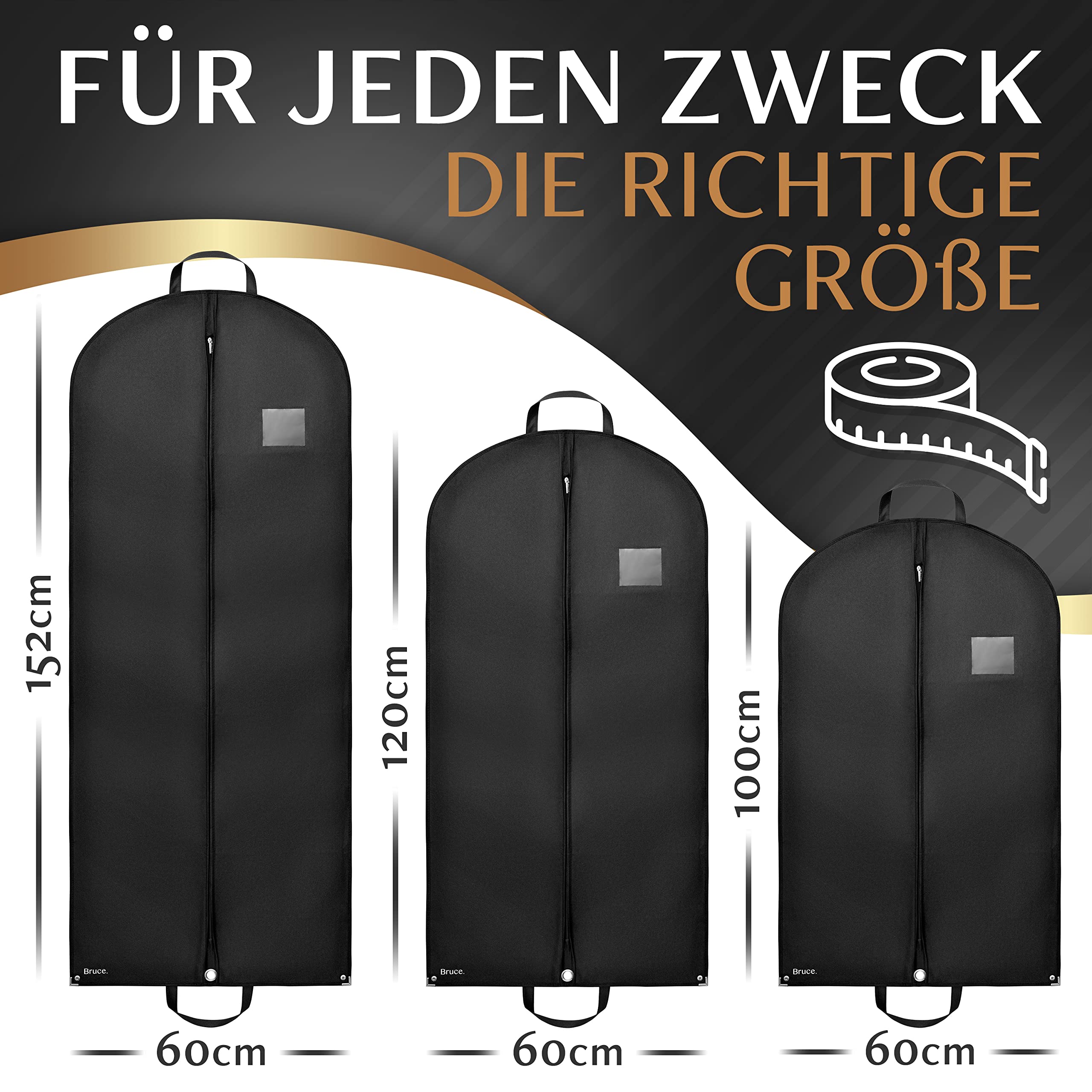 Bruce.® 2x Premium Kleidersack inkl. 1x Schuhbeutel I 100 x 60 cm I Optimierte Materialstärke von 120 GSM I Hochwertige Kleiderhülle für Anzug und Kleid I Atmungsaktive Anzugtasche für Reisen