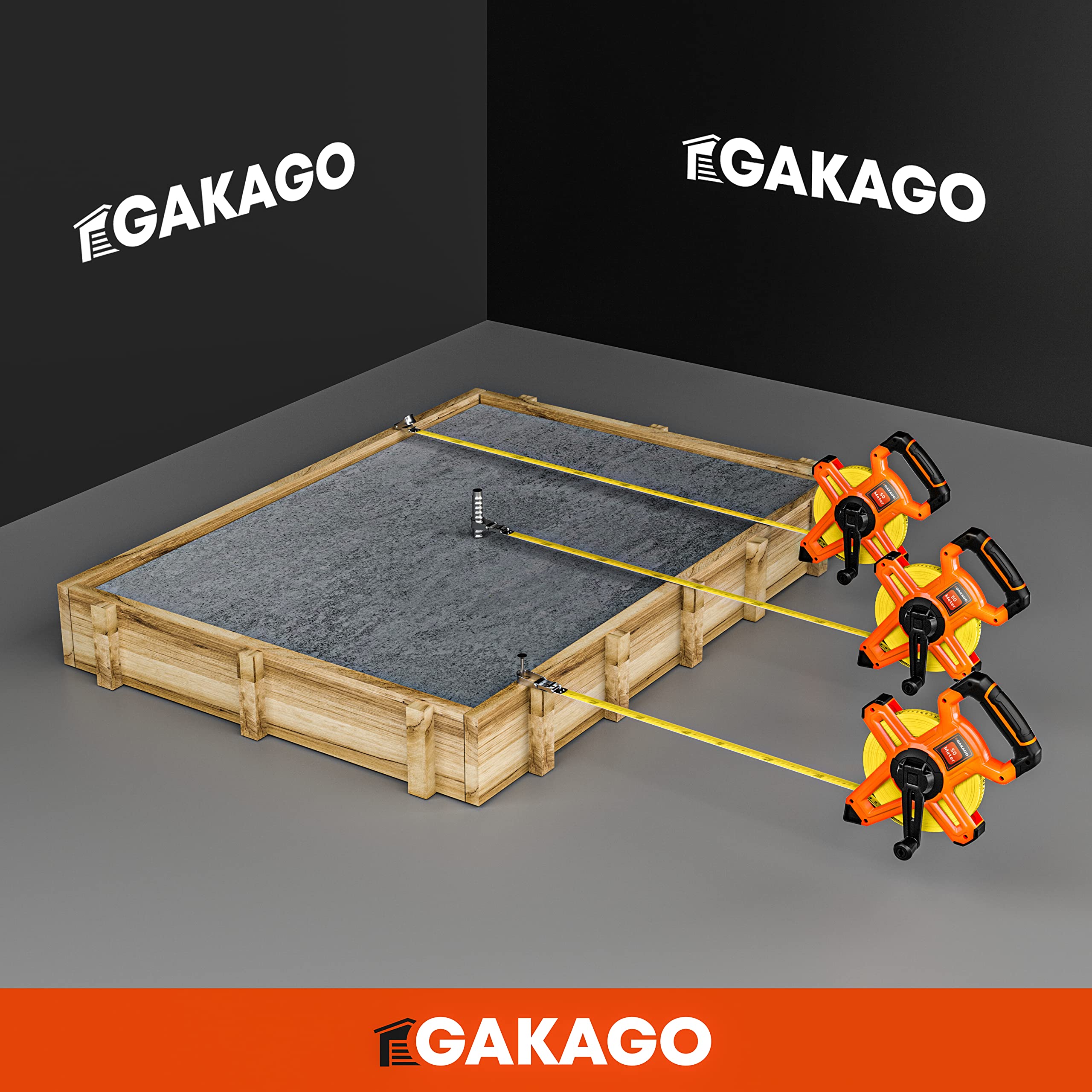 Gakago Bandmaß 50m - 3-fach übersetztes Rollmaßband mit klappbarem Hebel - Ergonomischer & rutschfester Maßband Haltegriff - Masbandrolle mit Messpunkt-Markierspitze und flexiblen Messhaken