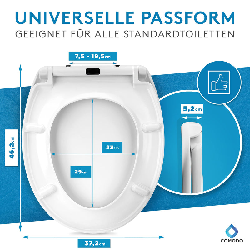 Comodo Toilettendeckel mit Absenkautomatik & Quick Release - Antibakterieller Klodeckel O Form - Universeller WC Sitz - Klobrille inkl. Montagezubehör