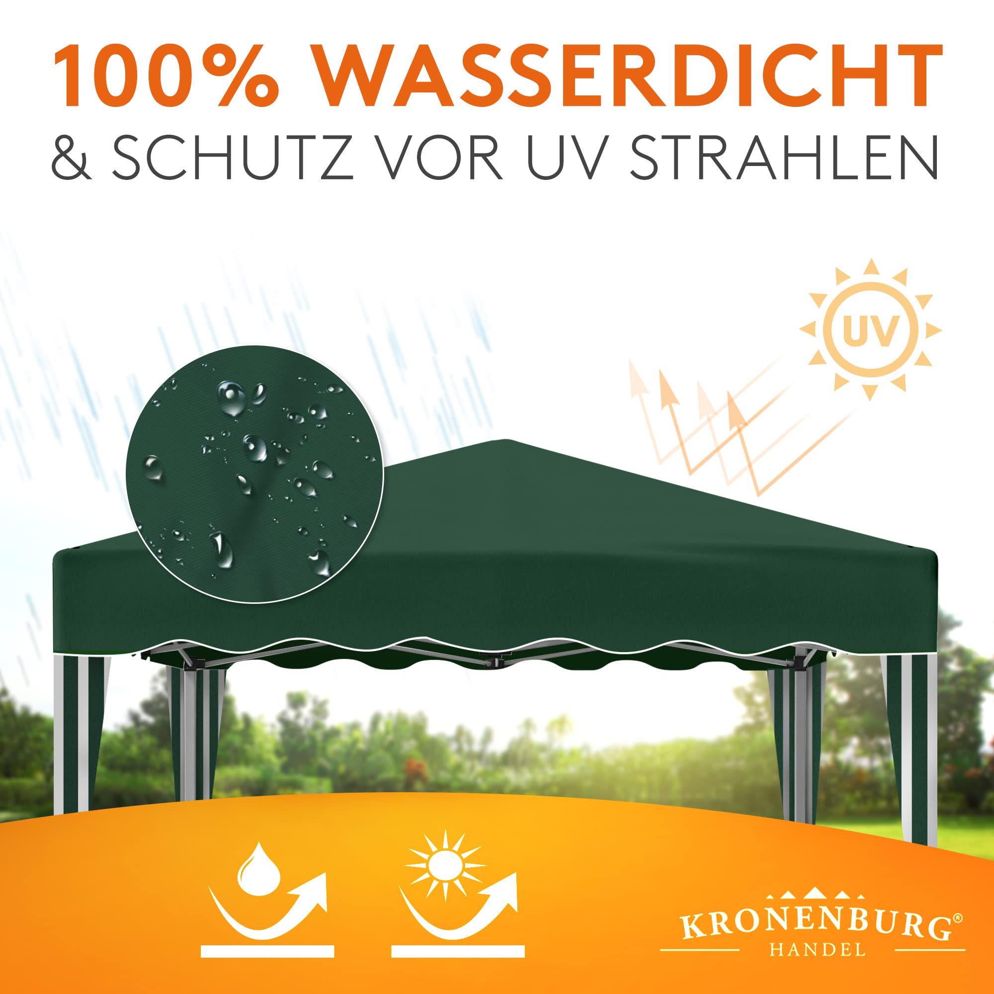 Kronenburg Faltpavillon wasserdicht Dachmaß 3 x 3 m UV Schutz 50+ Pavillon in Grün