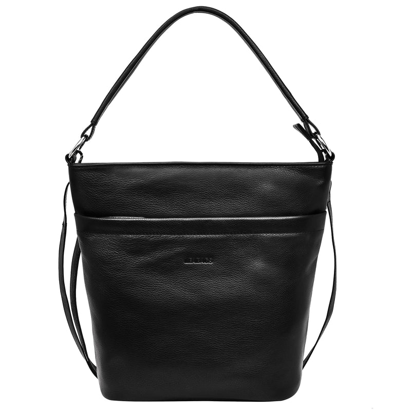 LEABAGS Leder Handtasche Damen I Premium Echtleder Shopper I Tote Bag I Damen Business Tasche I Tragetasche für Arbeit Uni Schule Freizeit oder Einkauf I Nappa Schwarz