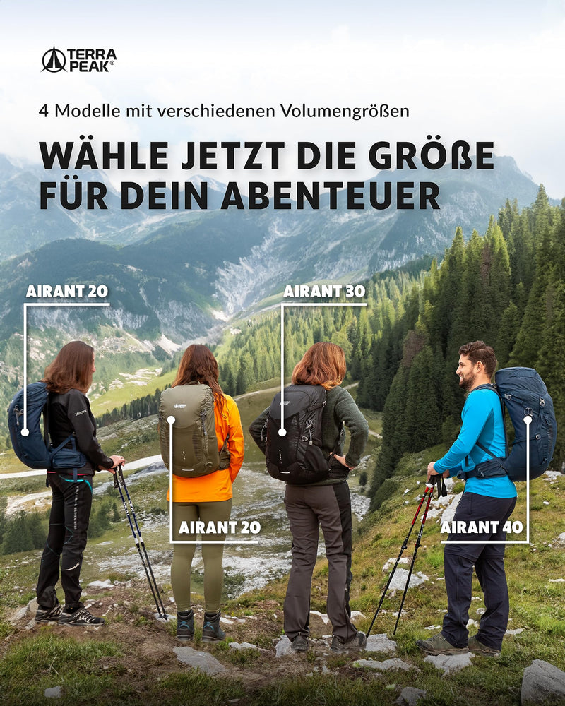 Terra Peak - Wanderrucksack Airant 30 Rucksack für Damen & Herren schwarz - Trekking-rucksack zum Wandern und Camping mit belüftetem Netzrücken und Trinksystem-Vorbereitung - unisex Backpack leicht