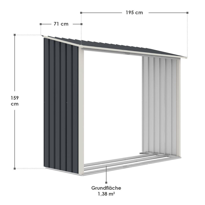 Juskys Metall Gerätehaus XL mit Holzunterstand, Schiebetür, Lüftungsgitter, Fundament - Geräteschuppen Gartenhaus Metallgerätehaus Holzregal - Grau