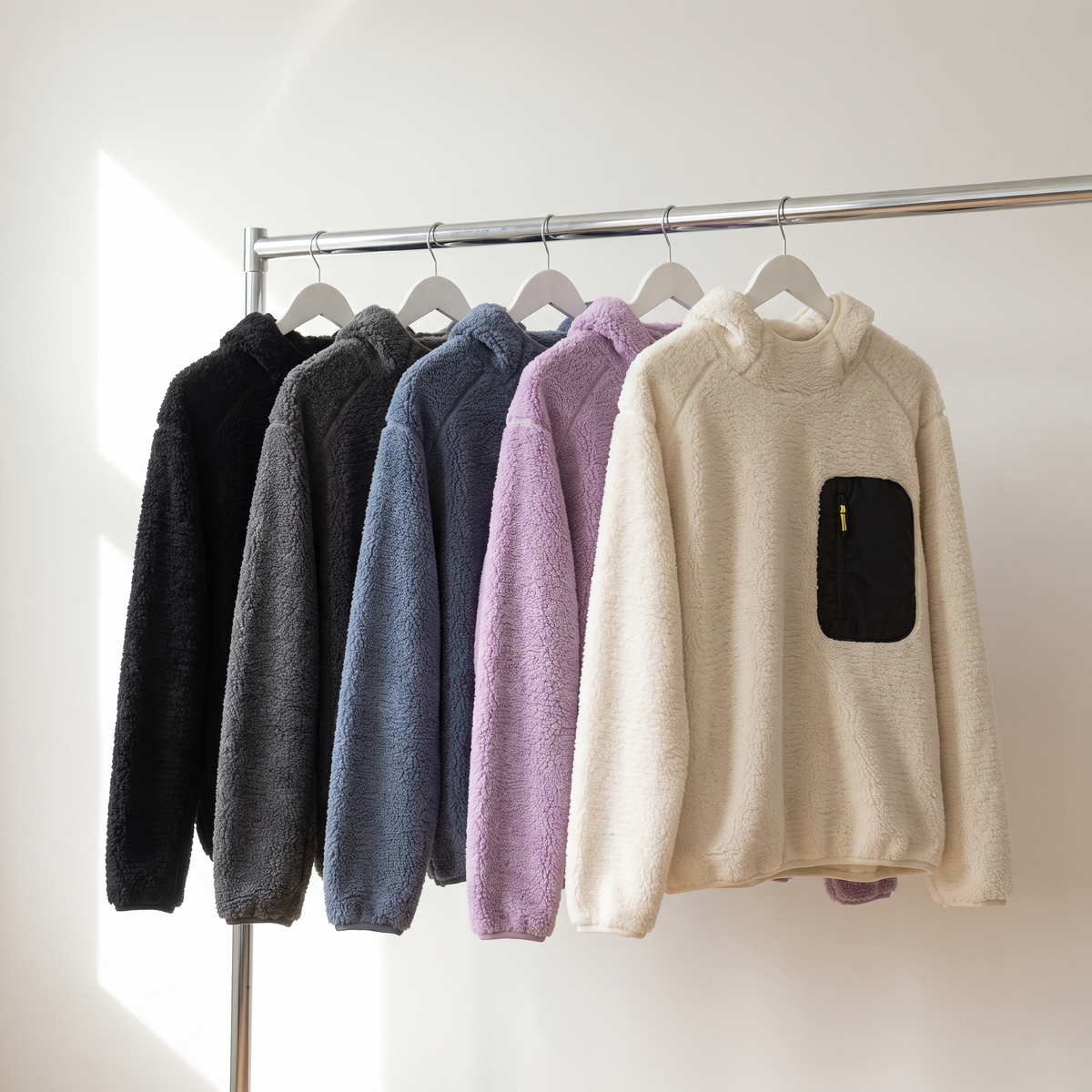 Fleece-Hoodie – Sherpa-Pullover mit Kapuze und Reißverschlusstasche