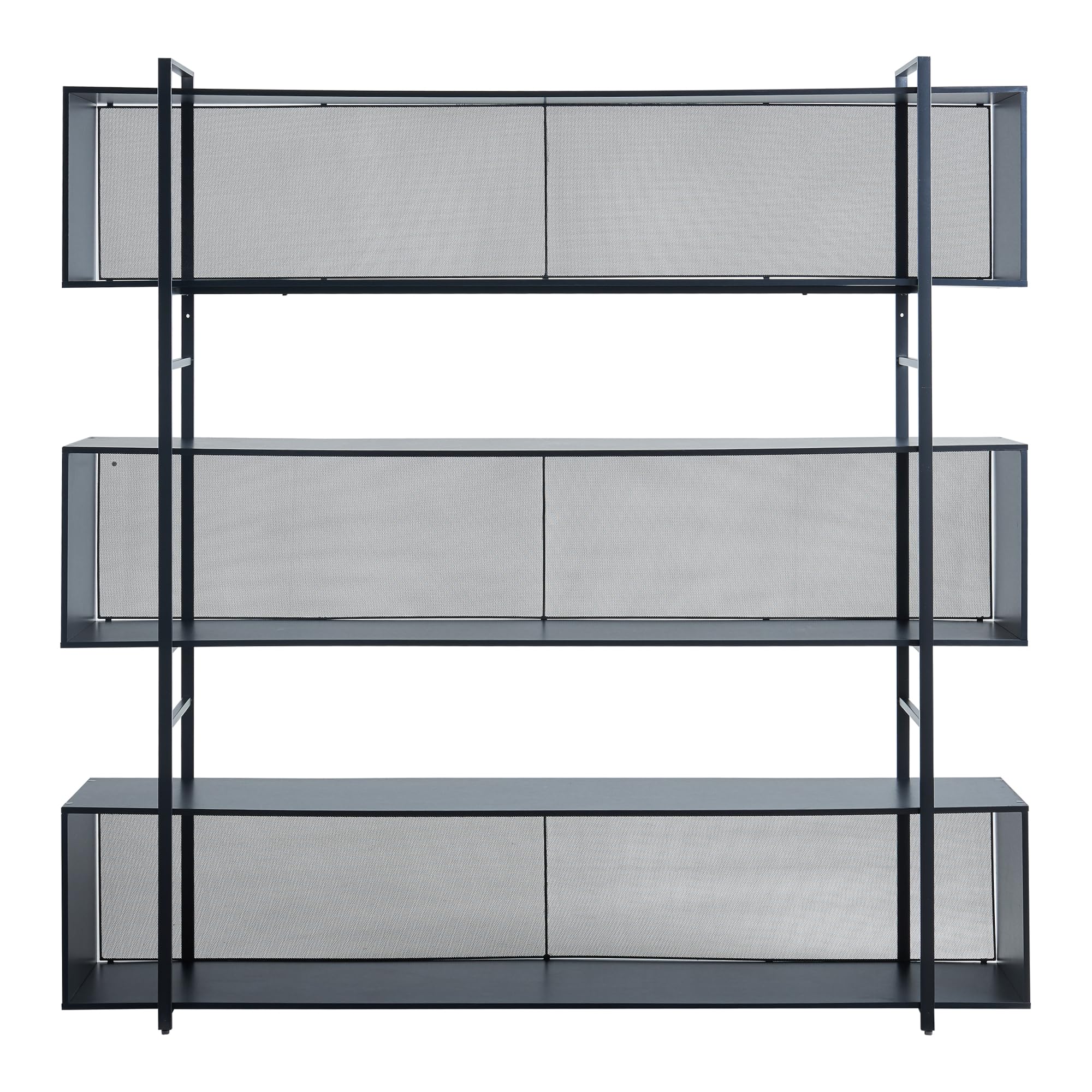 [en.casa] Bücherregal Randaberg offener Bücherschrank mit 3 Ablagefächern 180 x 180 x 33 cm Wohnzimmer Stauraum Metallgestell Standregal Schwarz