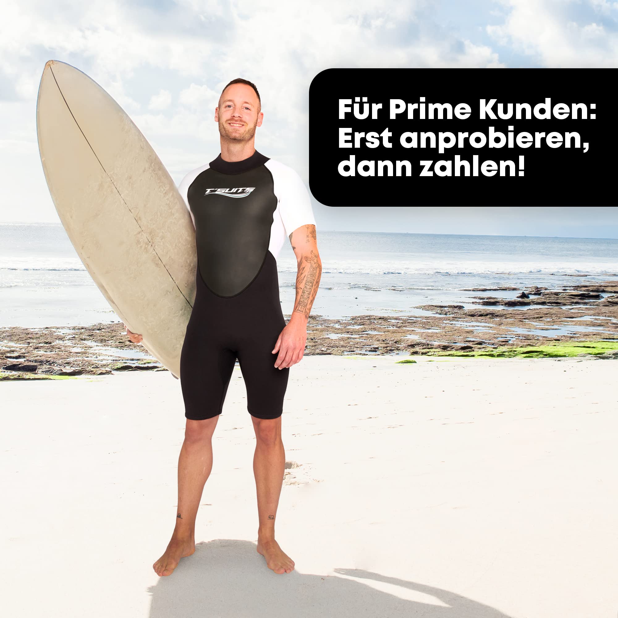 T´SUITS Neoprenanzug Herren [3mm, Shorty, Protector-I] | Tauchen, Schwimmen, Surfen, Kiten, Wasserski, Rafting - Jetzt Größe Wählen (XL, Herren Schwarz/Weiß)