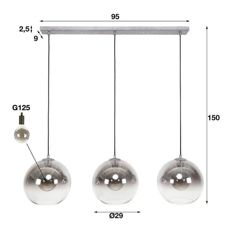 Rubjerg Design Hängeleuchte Bubble shaded 3 Leuchten Rauchglas altsilber