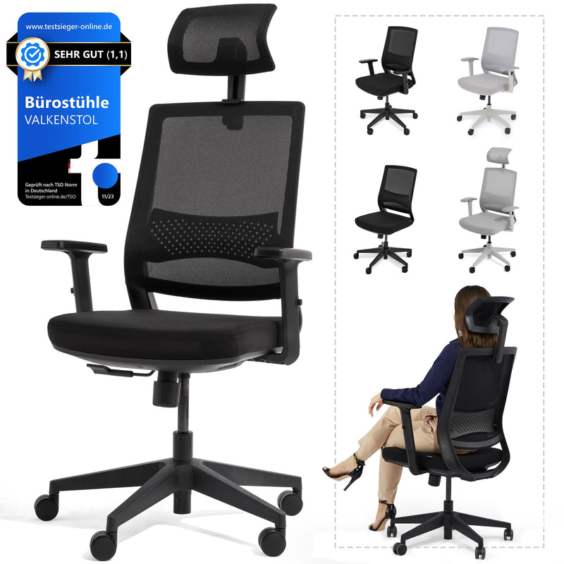 VALKENSTOL M2 Ergonomischer Bürostuhl 150 kg Schreibtischstuhl Ergonomisch [Max Bewegungsfreiheit] Bürostuhl Ergonomisch Schwarz für Arbeitszimmer PC Stuhl Bürostühle Ergonomic Office Chair