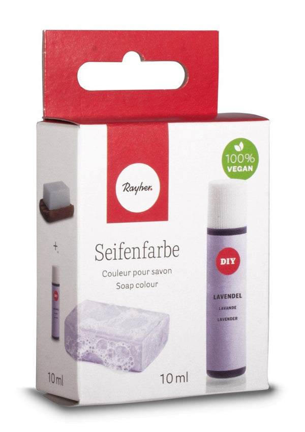 Rayher Hobby 34246312 Seifenfarbe, 10 ml, geruchsneutral, 100% vegan, schadstofffrei und ökologisch abbaubar, im wiederverschließbaren Kunststofffläschchen mit Schraubdeckel, gut dosierbar, lavendel