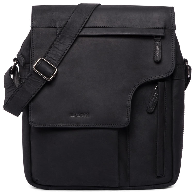 LEABAGS Leder Umhängetasche Herren & Damen I Echtleder Laptoptasche bis 13 Zoll I Messenger Bag mit Schultergurt I Schultertasche I Arbeitstasche I Tragetasche I Handtasche I Nature Schwarz