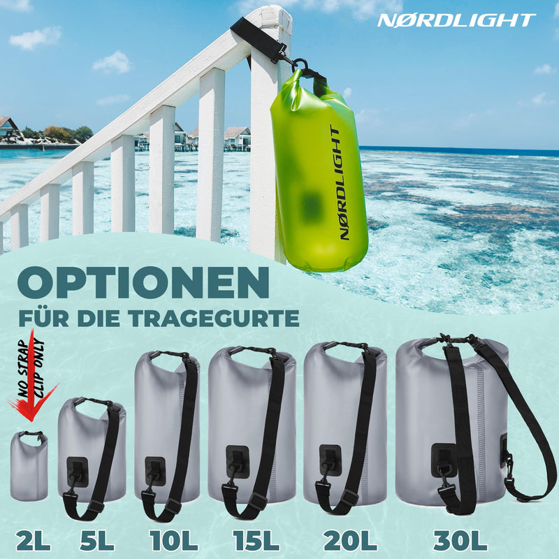 Nordlight Dry Bag 10L Wasserdichter Beutel - (Metallic) Wasserdichter Packsack Mit Roll Top Verschluss Und Schultergurt | Schwimmen, Baden, Strand, Kanu, Stand Up Paddling, Tauchen