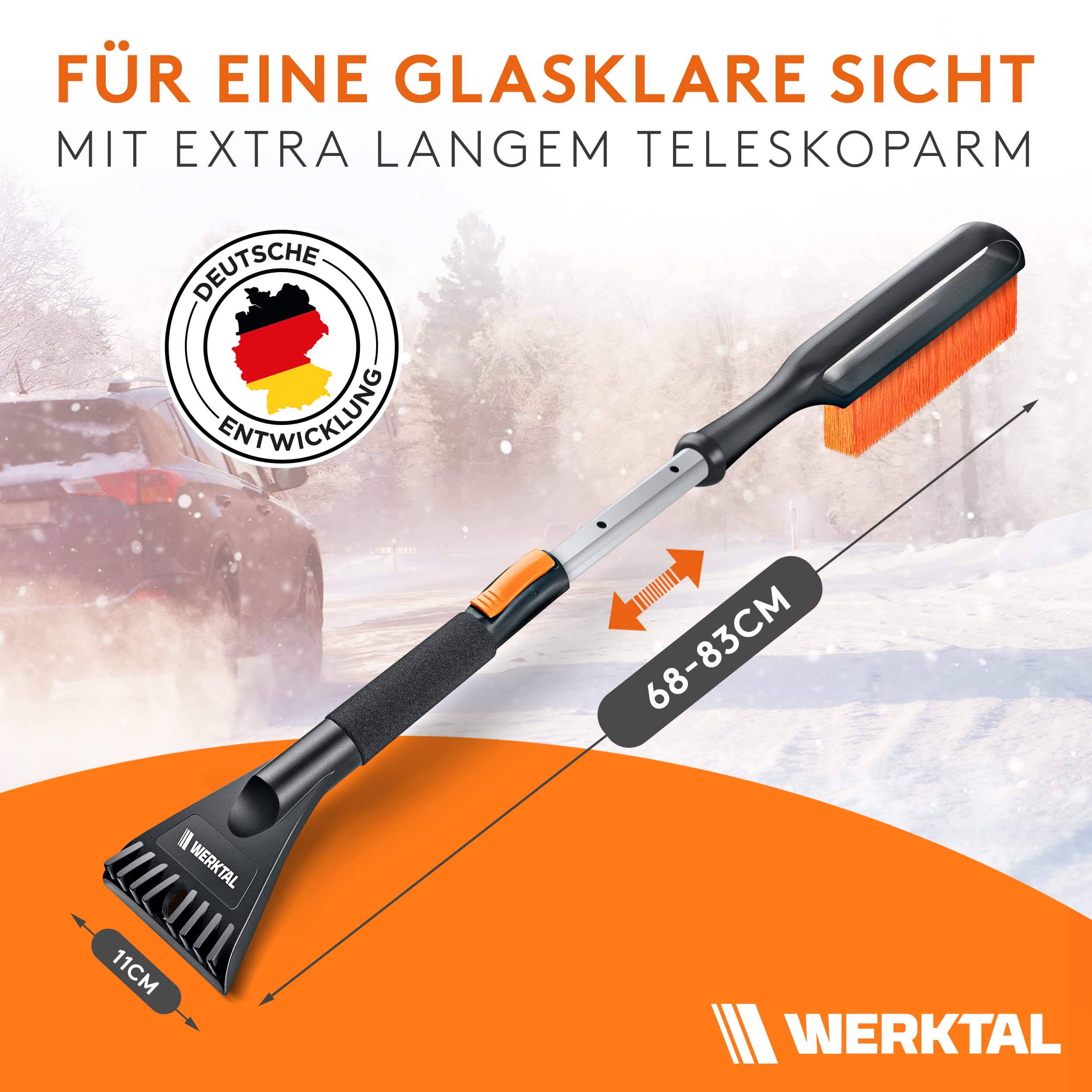 WERKTAL - Eiskratzer Auto mit Besen - Effektiver Auto Eiskratzer [Teleskop] - Ultra schneller Schneebesen Auto - Innovativer Scheibenkratzer Auto mit Eisbrecher Funktion - Stabiler Schneekratzer Auto