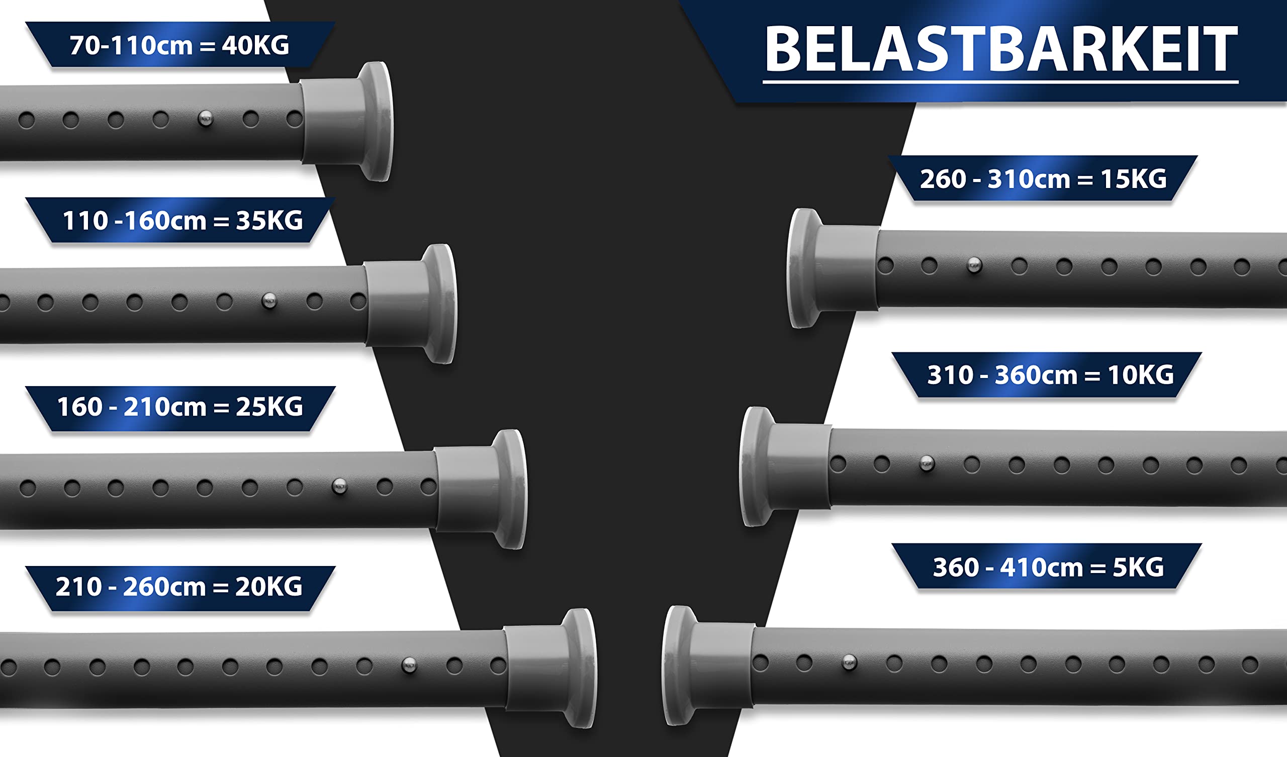 MEISENBERG Teleskopstange ohne Bohren 260-310cm, Ø32mm Grau Multifunktionale Gardinenstange Klemmbar - Vorhangstange, Spannstange Ausziehbar - für ihre Gardinen, Trennwand und Balkon