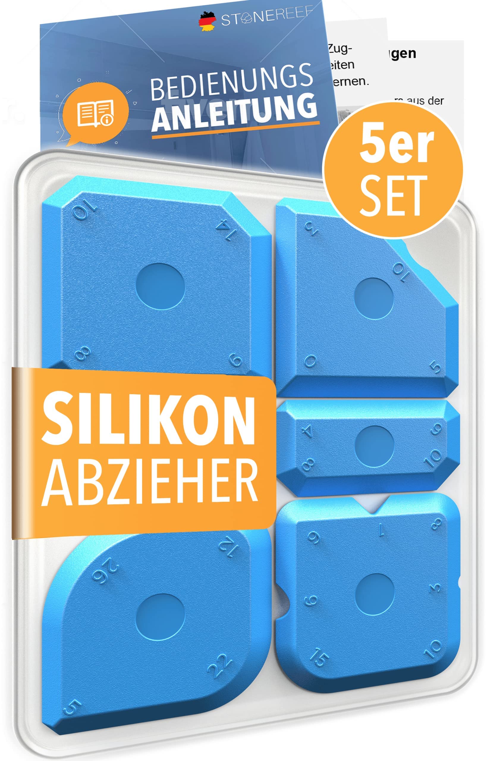 STONE REEF Silikon Abzieher Fugen 5in1 SET - Silikonfugen Abzieher Silikonabzieher Fugenabzieher Silikon Profi Fugenglätter Silikon Fugenabzieher - Silikonspachtel Fugenspachtel Fliesen Silikonglätter