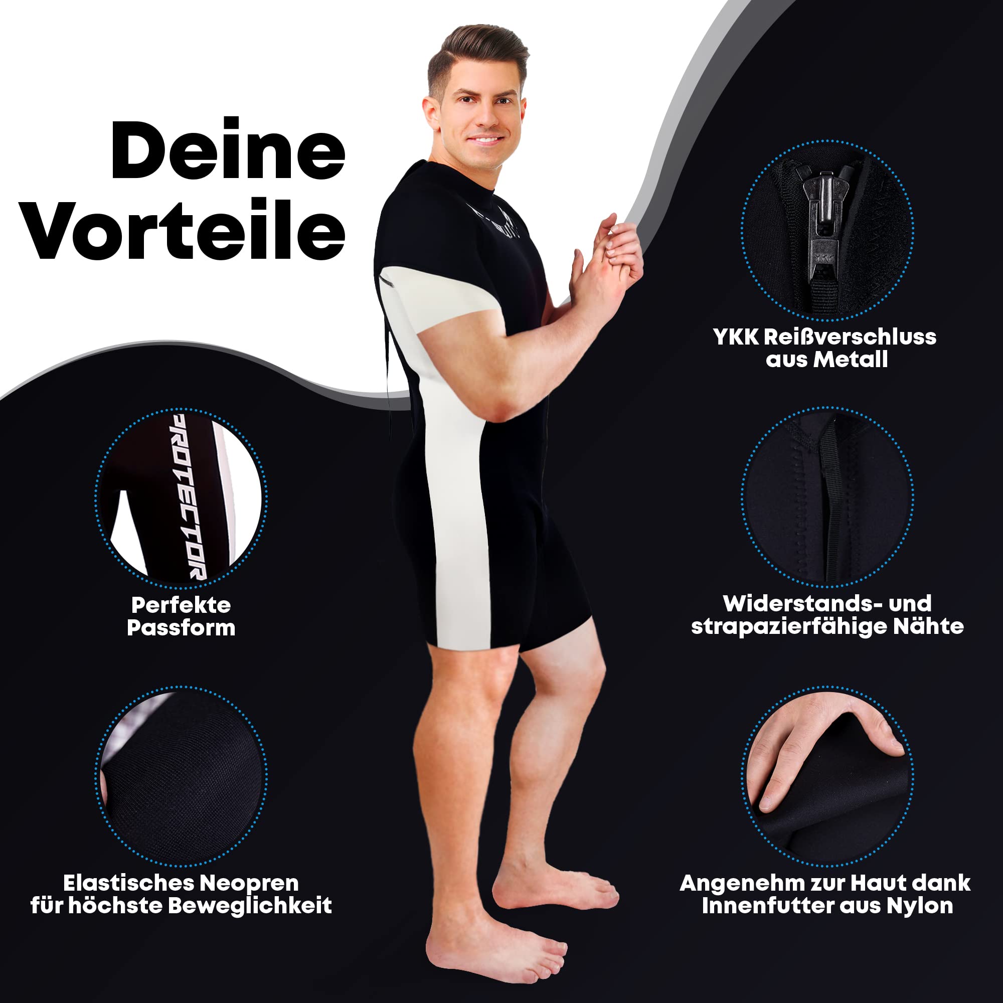 T´SUITS Neoprenanzug Herren [3mm, Shorty, Protector-I] | Tauchen, Schwimmen, Surfen, Kiten, Wasserski, Rafting - Jetzt Größe Wählen (XS, Herren Schwarz/Weiß)